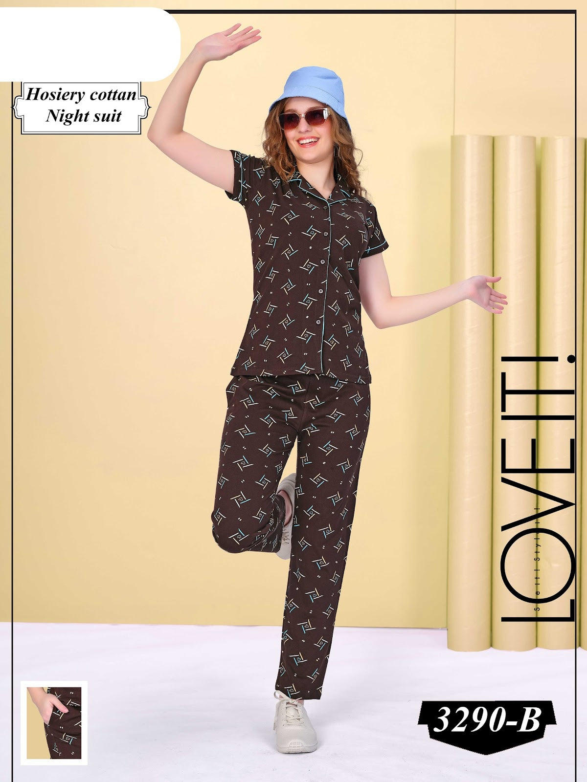 Print Design 3290 B Wld Cotton Collar Night Suits Supplier India