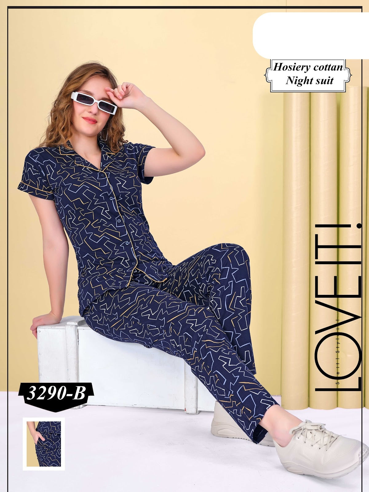 Print Design 3290 B Wld Cotton Collar Night Suits Supplier India