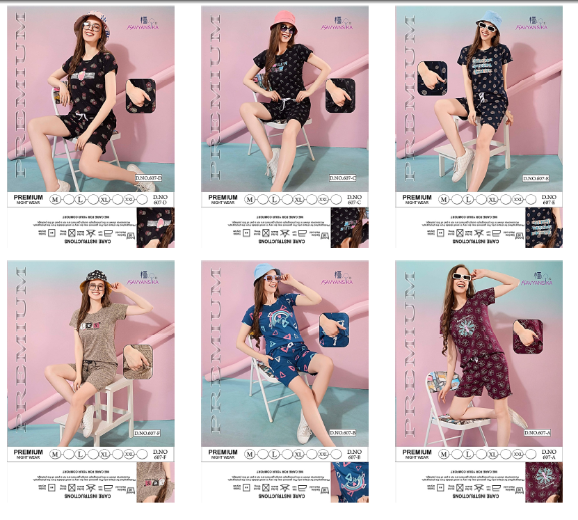 Print Design 607 Kavyansika Hosiery Cotton Shorts Night Suits Manufacturer