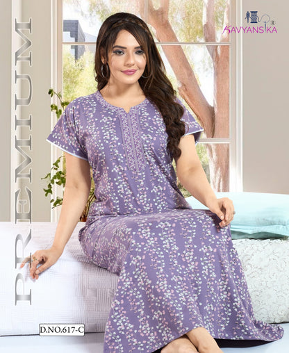 Print Design 617 Kavyansika Cotton Night Gowns Supplier