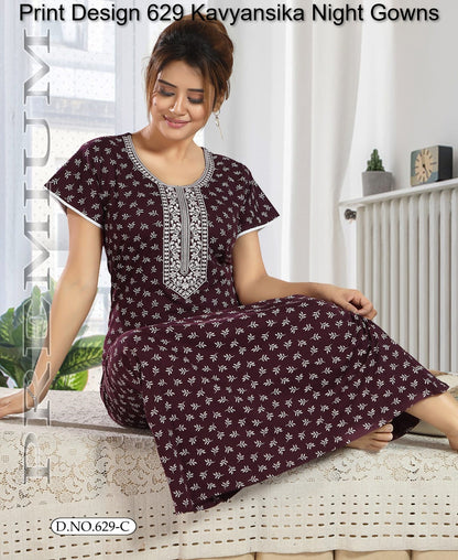 Print Design 629 Kavyansika Hosiery Cotton Night Gowns Supplier India