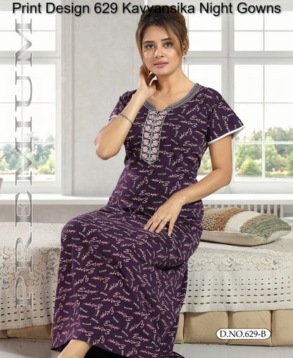 Print Design 629 Kavyansika Hosiery Cotton Night Gowns Supplier India