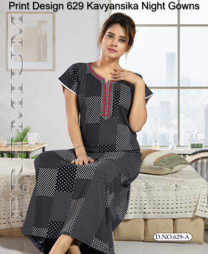 Print Design 629 Kavyansika Hosiery Cotton Night Gowns Supplier India