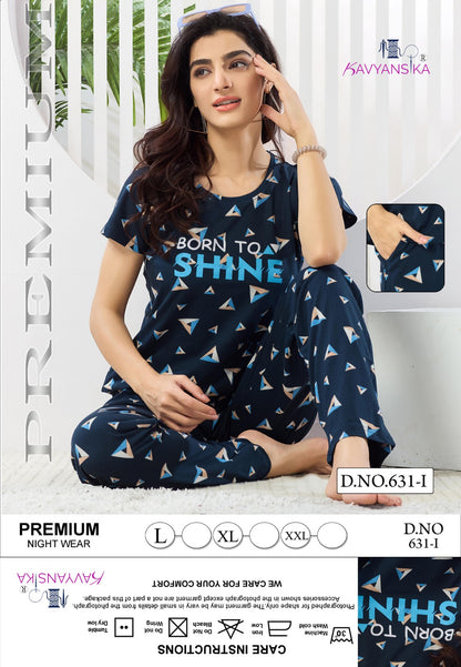 Print Design 631 Kavyansika Hosiery Pyjama Night Suits Supplier India