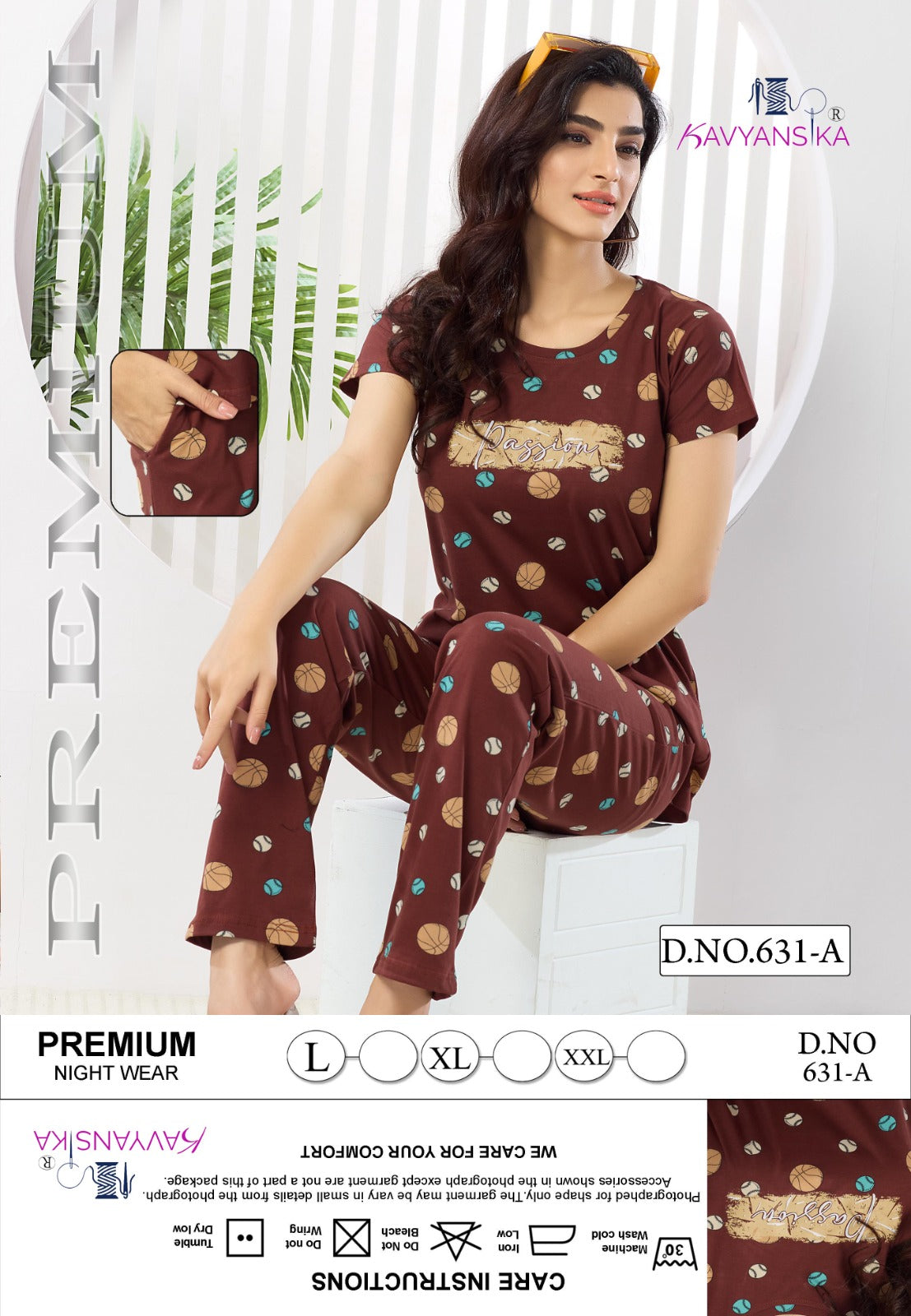 Print Design 631 Kavyansika Hosiery Pyjama Night Suits Supplier India