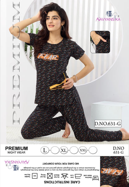 Print Design 631 Kavyansika Hosiery Pyjama Night Suits Supplier India