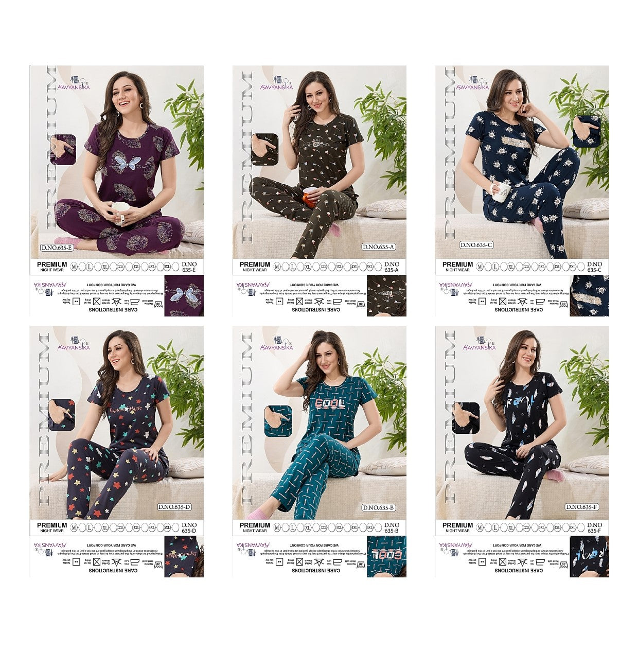 Print Design 635 Kavyansika Hosiery Cotton Pyjama Night Suits Exporter India