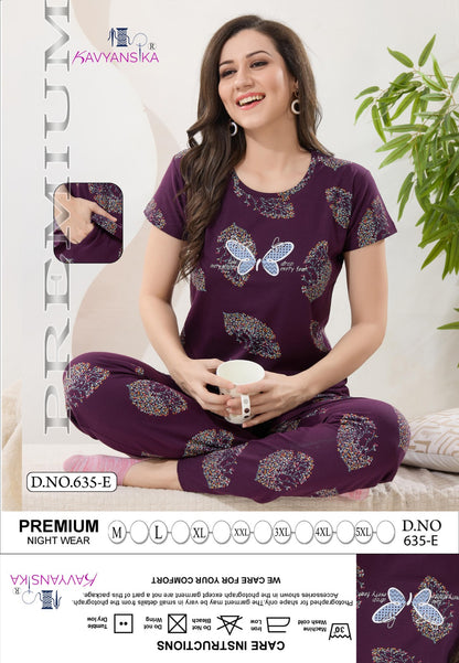Print Design 635 Kavyansika Hosiery Cotton Pyjama Night Suits Exporter India