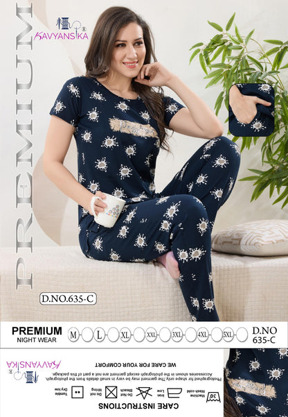 Print Design 635 Kavyansika Hosiery Cotton Pyjama Night Suits Exporter India