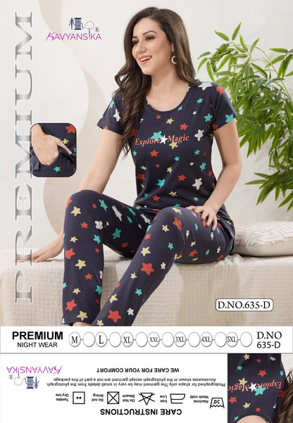 Print Design 635 Kavyansika Hosiery Cotton Pyjama Night Suits Exporter India