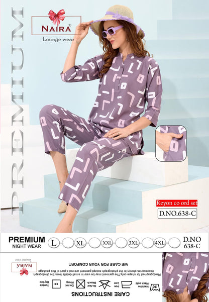 Print Design 638 Naira Kavyansika Reyon Co Ord Set Exporter