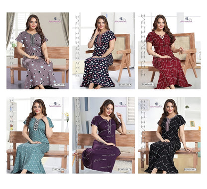 Print Design 639 Kavyansika Hosiery Cotton Night Gowns Exporter India