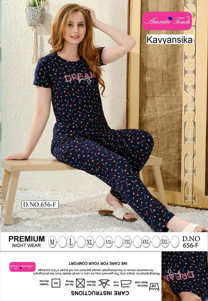 Print Design 656 Kavyansika Hosiery Cotton Pyjama Night Suits Exporter Gujarat