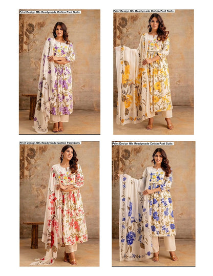 Print Design Mfs Readymade Cotton Pant Suits Manufacturer Gujarat