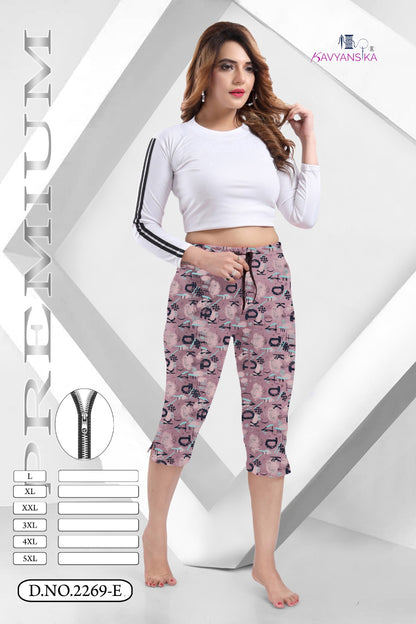 Print Design No 2269 Kavyansika Hosiery Cotton Womens Capri Supplier Gujarat