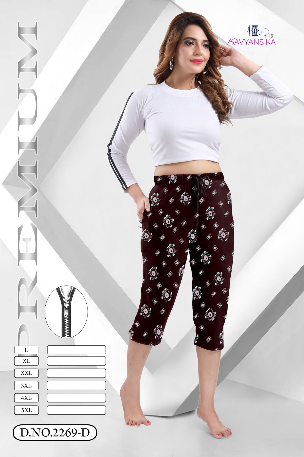 Print Design No 2269 Kavyansika Hosiery Cotton Womens Capri Supplier Gujarat