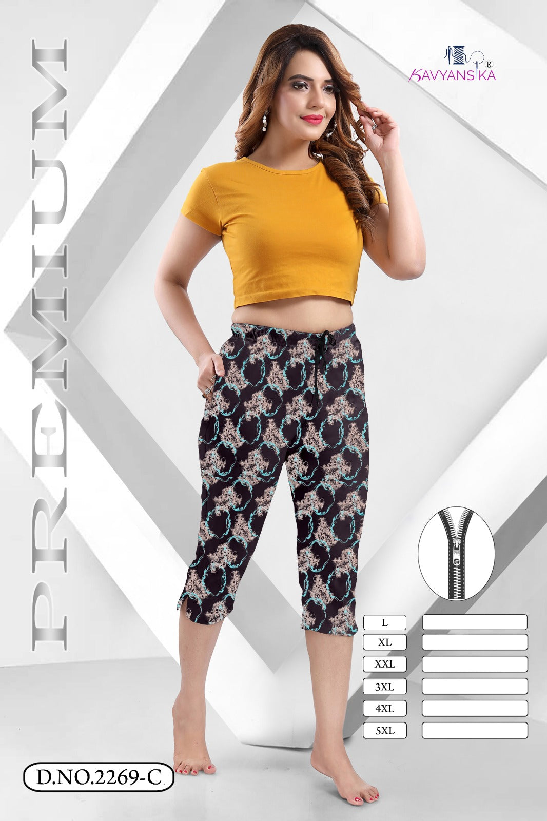 Print Design No 2269 Kavyansika Hosiery Cotton Womens Capri Supplier Gujarat
