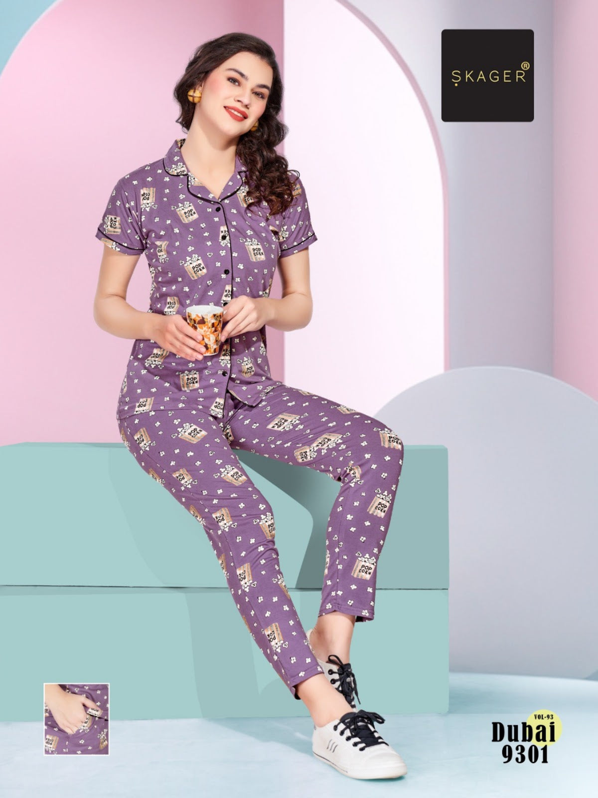 Print Dubai Vol 93 Skager Hosiery Cotton Collar Night Suits Exporter Ahmedabad