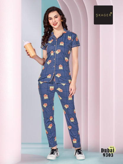 Print Dubai Vol 93 Skager Hosiery Cotton Collar Night Suits Exporter Ahmedabad