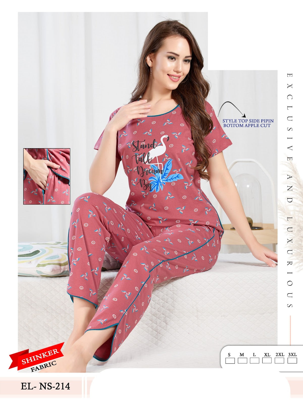 Print El Ns 214 Mnt Sinker Pyjama Night Suits Supplier Ahmedabad