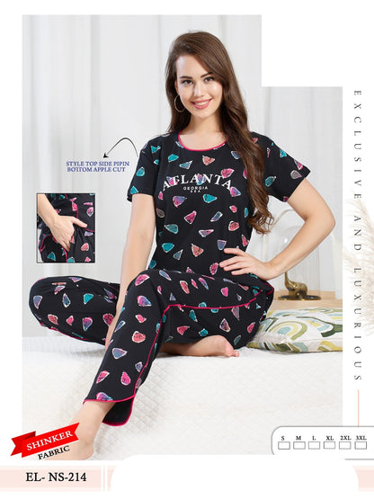 Print El Ns 214 Mnt Sinker Pyjama Night Suits Supplier Ahmedabad