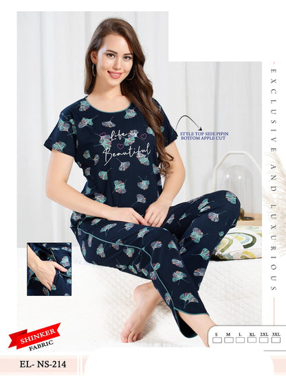 Print El Ns 214 Mnt Sinker Pyjama Night Suits Supplier Ahmedabad
