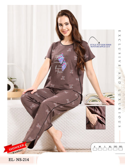 Print El Ns 214 Mnt Sinker Pyjama Night Suits Supplier Ahmedabad