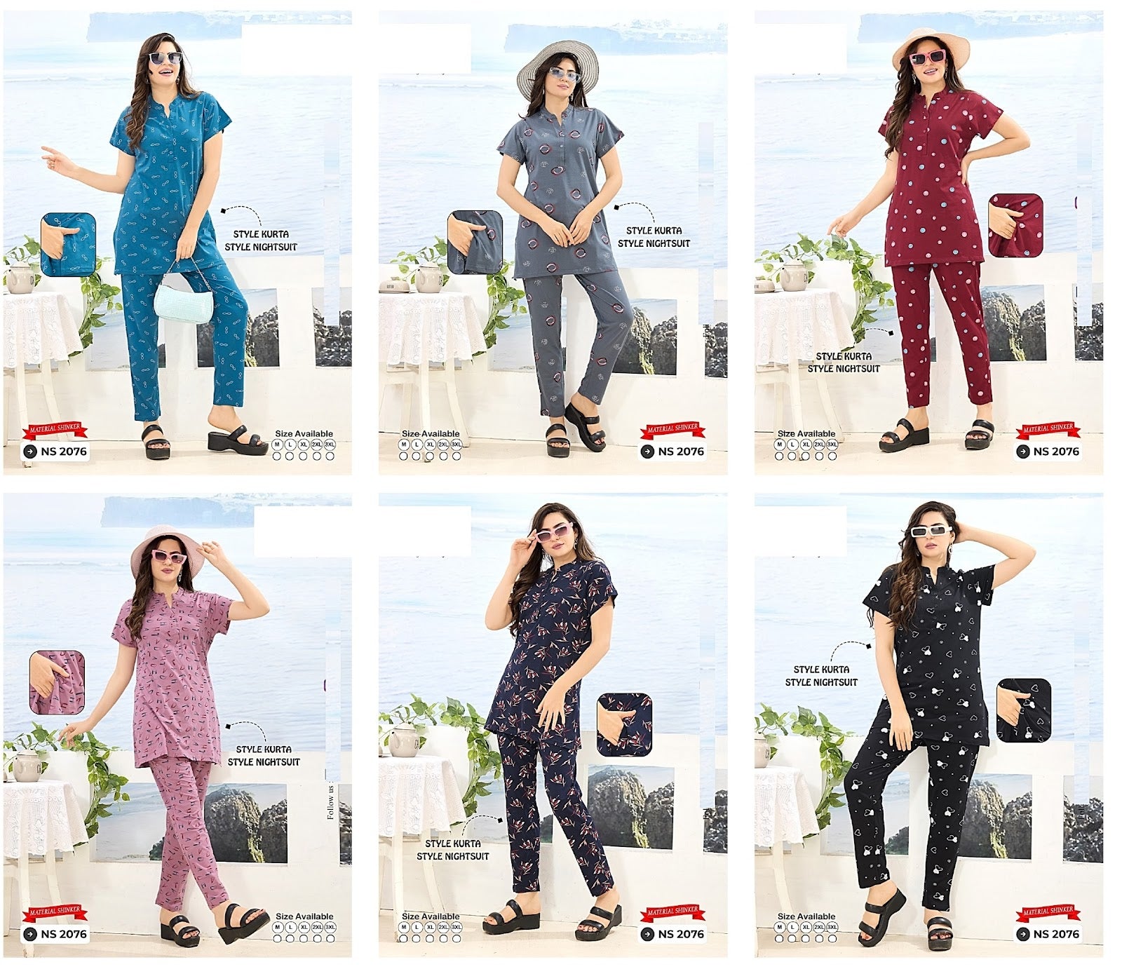 Print Ns 2076 Mnt Sinker Kurta Night Suits Exporter Ahmedabad