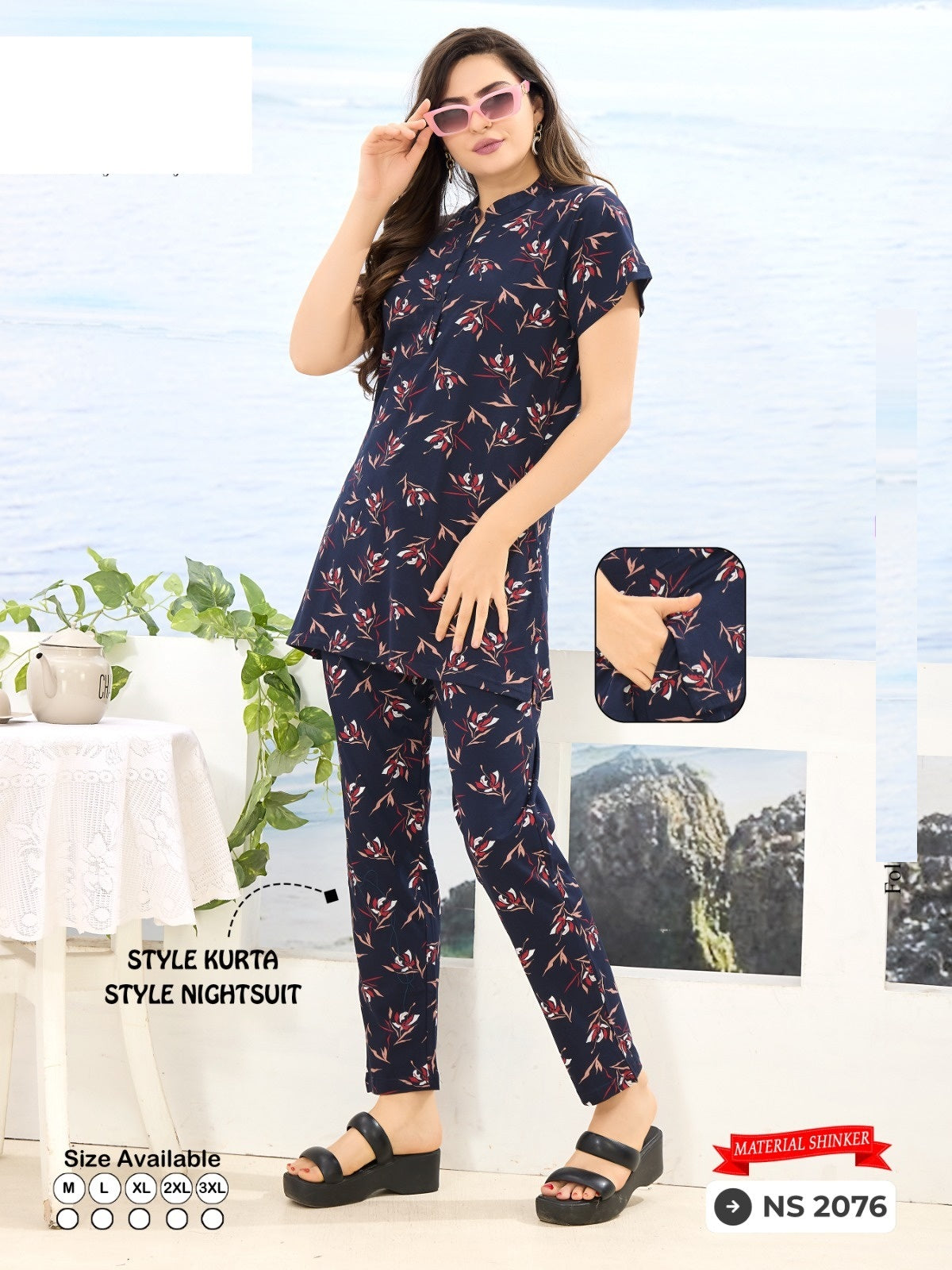 Print Ns 2076 Mnt Sinker Kurta Night Suits Exporter Ahmedabad