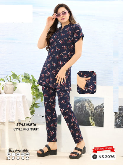 Print Ns 2076 Mnt Sinker Kurta Night Suits Exporter Ahmedabad