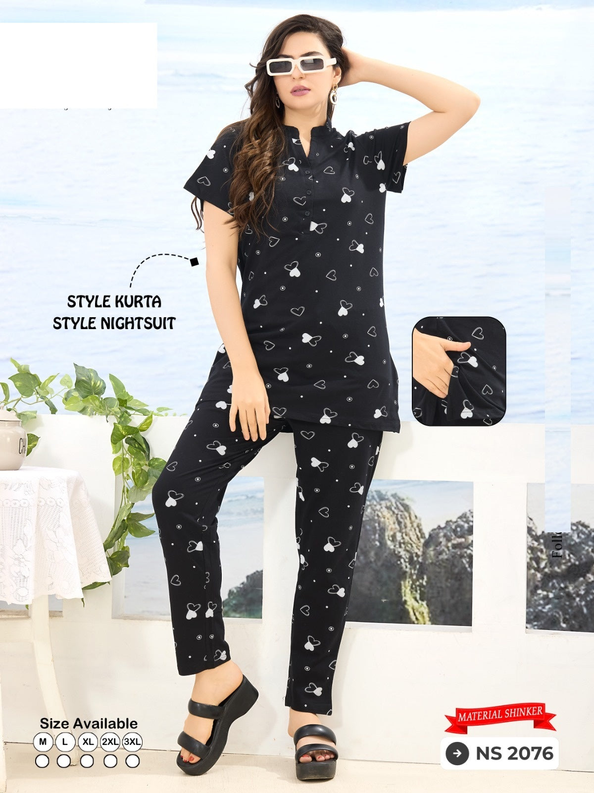 Print Ns 2076 Mnt Sinker Kurta Night Suits Exporter Ahmedabad