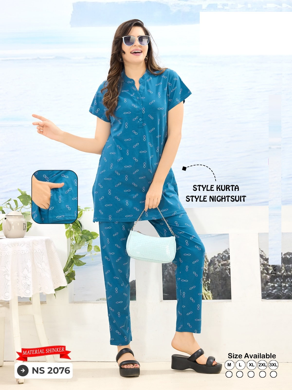 Print Ns 2076 Mnt Sinker Kurta Night Suits Exporter Ahmedabad