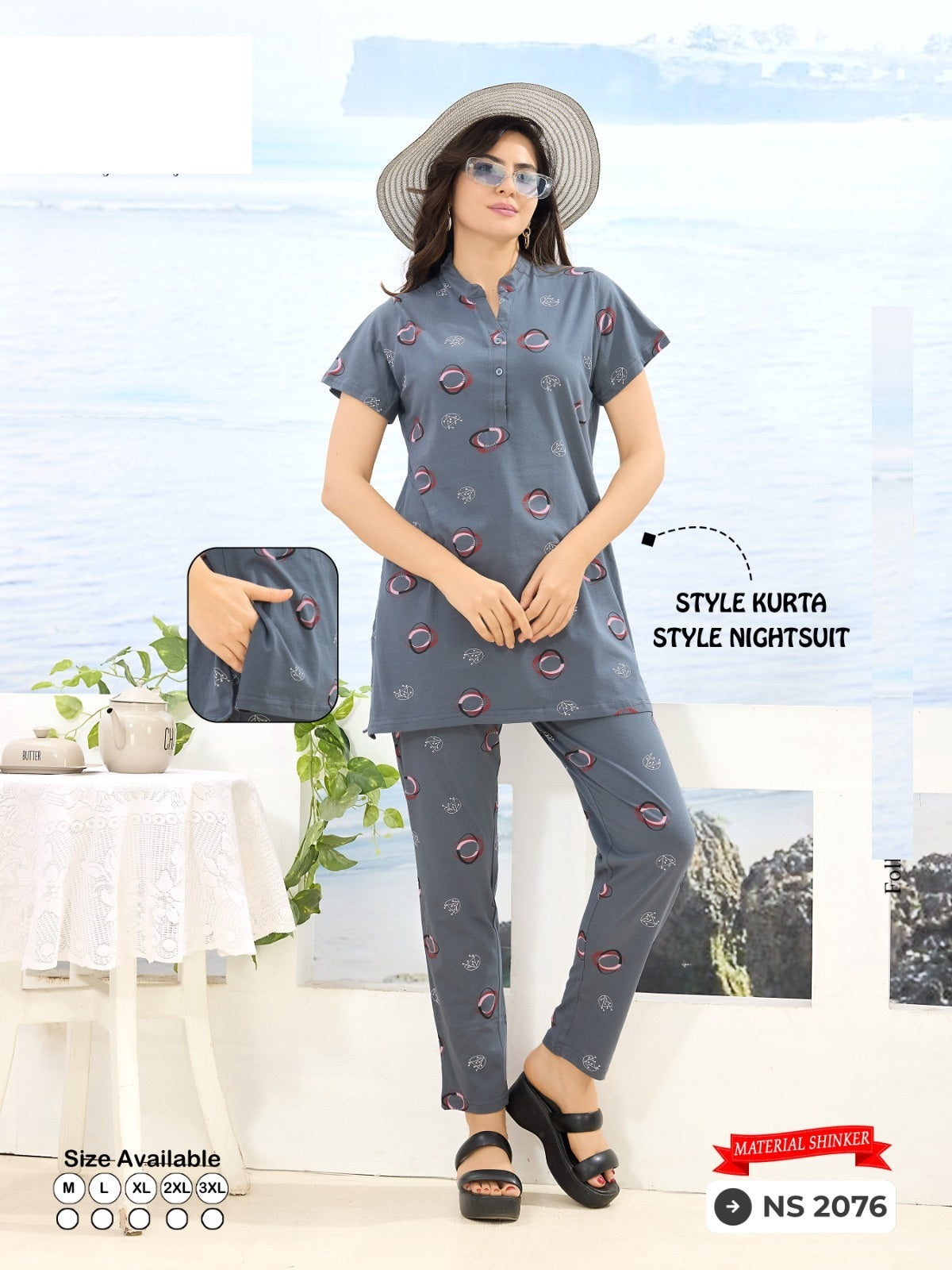 Print Ns 2076 Mnt Sinker Kurta Night Suits Exporter Ahmedabad