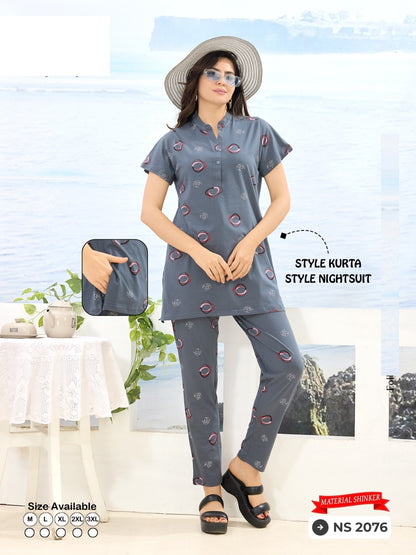 Print Ns 2076 Mnt Sinker Kurta Night Suits Exporter Ahmedabad