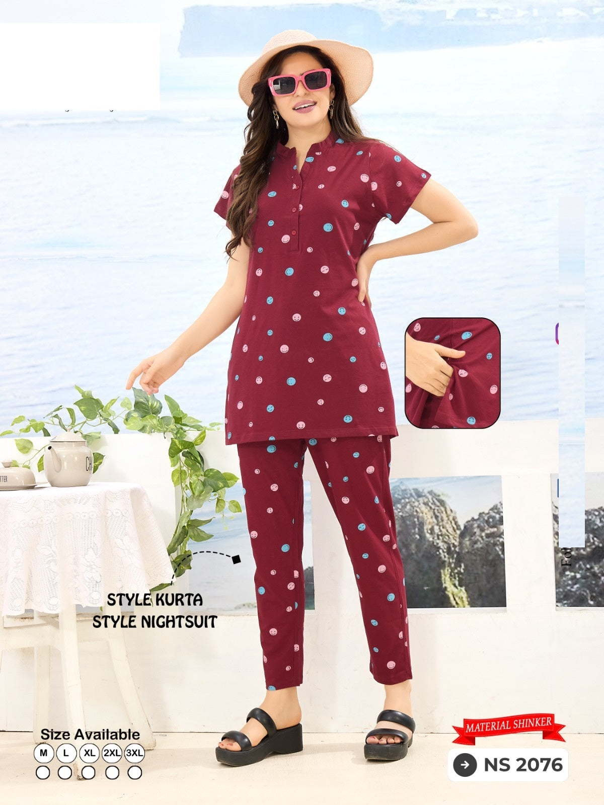 Print Ns 2076 Mnt Sinker Kurta Night Suits Exporter Ahmedabad