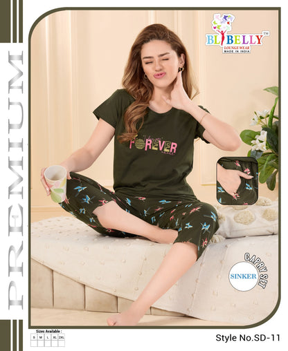 Print To Plain Vol 652 Belly Sinker Capri Night Suits Exporter Gujarat