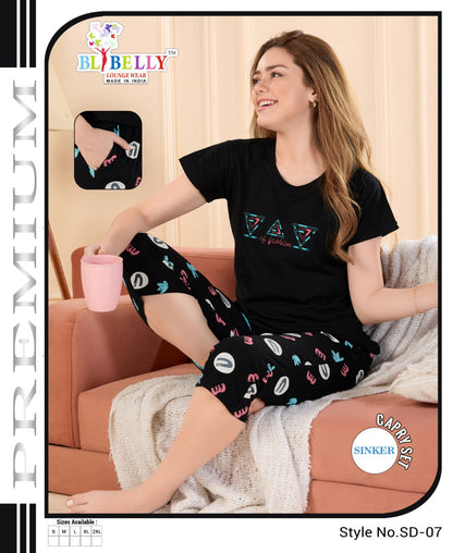 Print To Plain Vol 652 Belly Sinker Capri Night Suits Exporter Gujarat