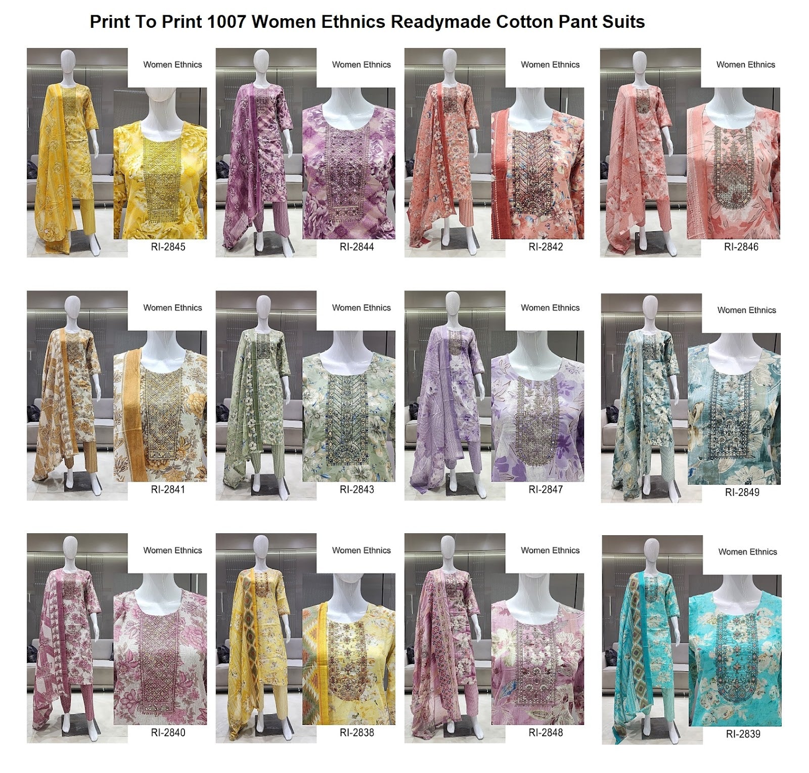 Print To Print 1007 Women Ethnics Readymade Cotton Pant Suits Supplier