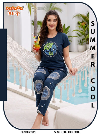 Print To Print 2001 Orange Candy Pyjama Night Suits Manufacturer India