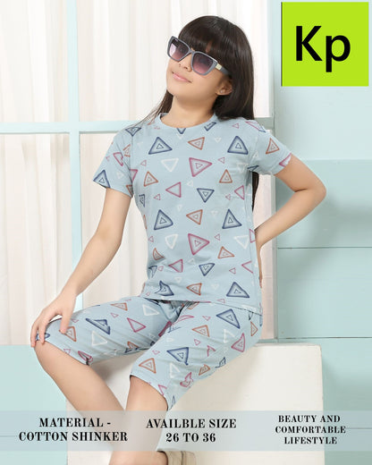 Print To Print 2204 Kp Cotton Girls Capri Night Suits Exporter