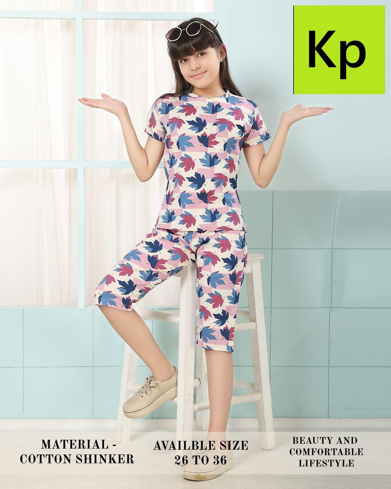 Print To Print 2204 Kp Cotton Girls Capri Night Suits Exporter
