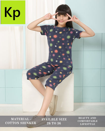 Print To Print 2204 Kp Cotton Girls Capri Night Suits Exporter