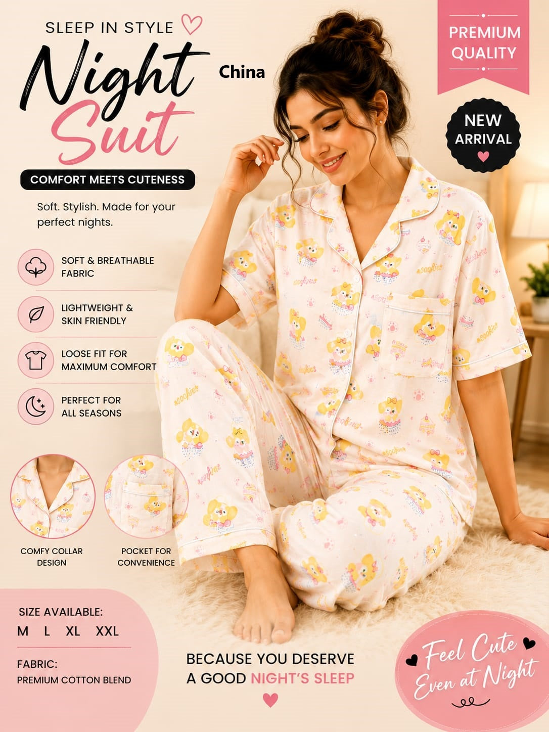 Print To Print 2207 China Cotton Collar Night Suits Manufacturer Gujarat