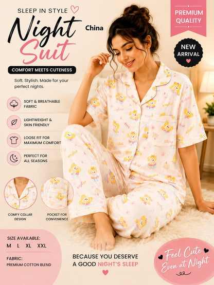 Print To Print 2207 China Cotton Collar Night Suits Manufacturer Gujarat