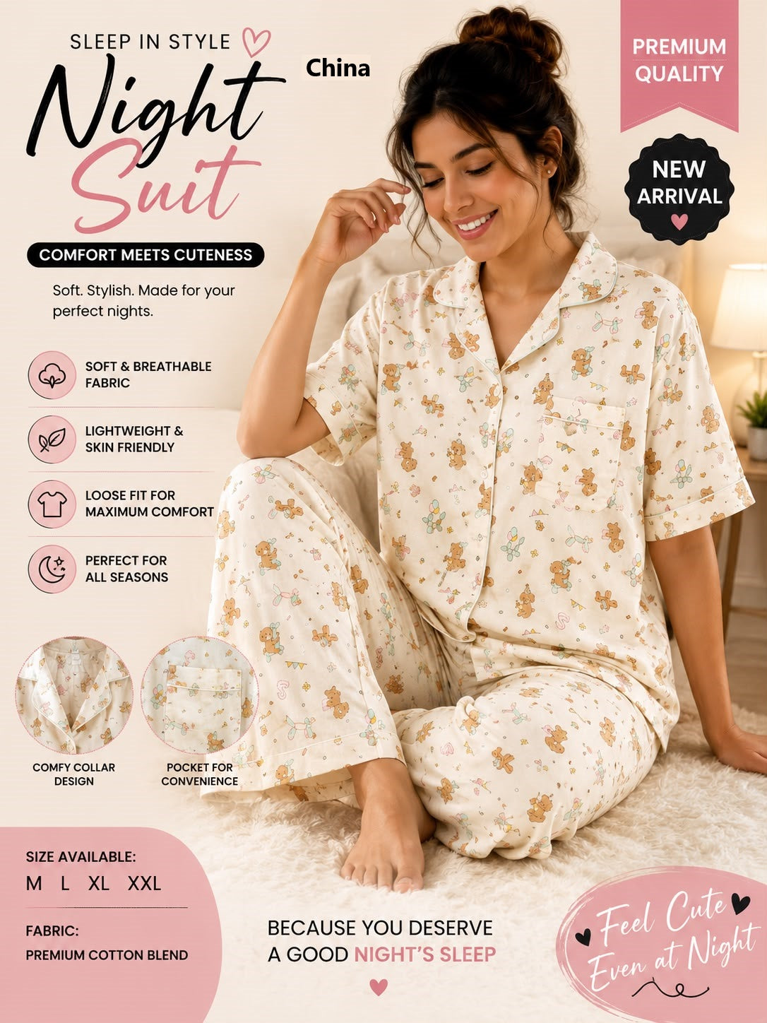 Print To Print 2207 China Cotton Collar Night Suits Manufacturer Gujarat