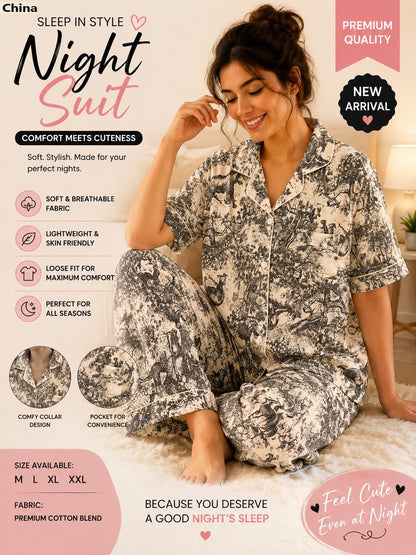 Print To Print 2207 China Cotton Collar Night Suits Manufacturer Gujarat