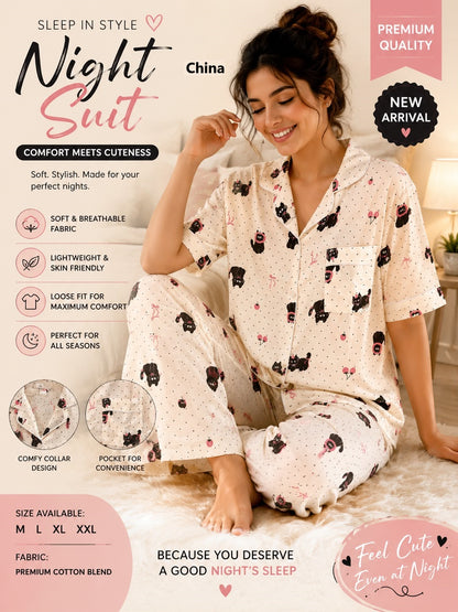 Print To Print 2207 China Cotton Collar Night Suits Manufacturer Gujarat