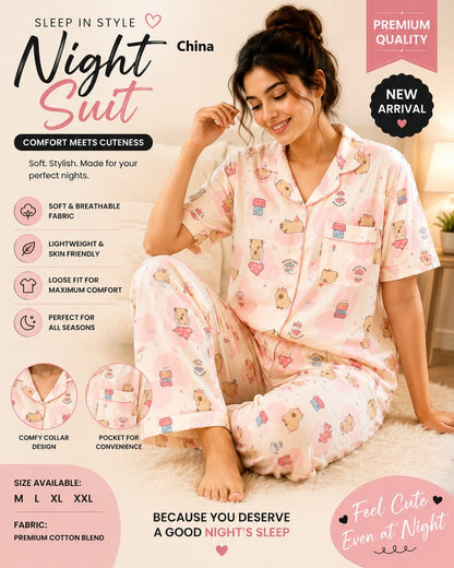 Print To Print 2207 China Cotton Collar Night Suits Manufacturer Gujarat