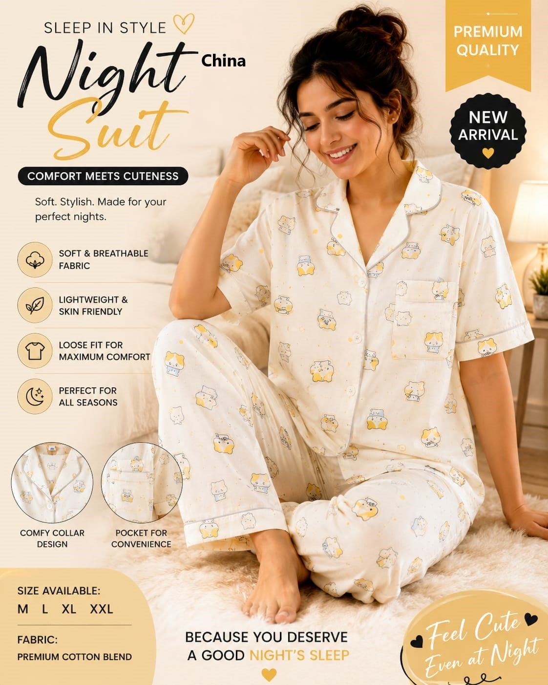 Print To Print 2207 China Cotton Collar Night Suits Manufacturer Gujarat