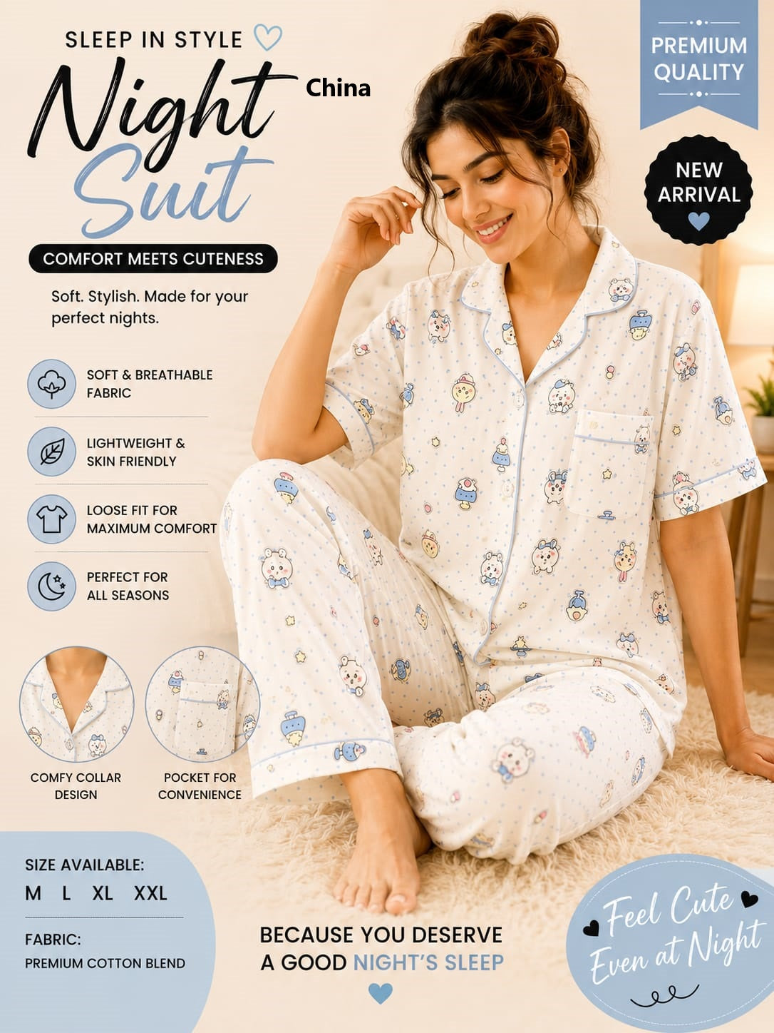 Print To Print 2207 China Cotton Collar Night Suits Manufacturer Gujarat